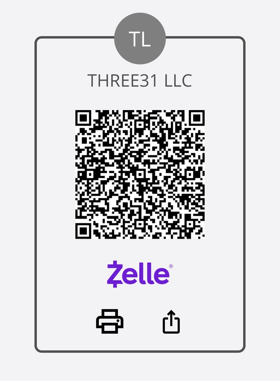 Zelle QR Code — THREE31 LLC